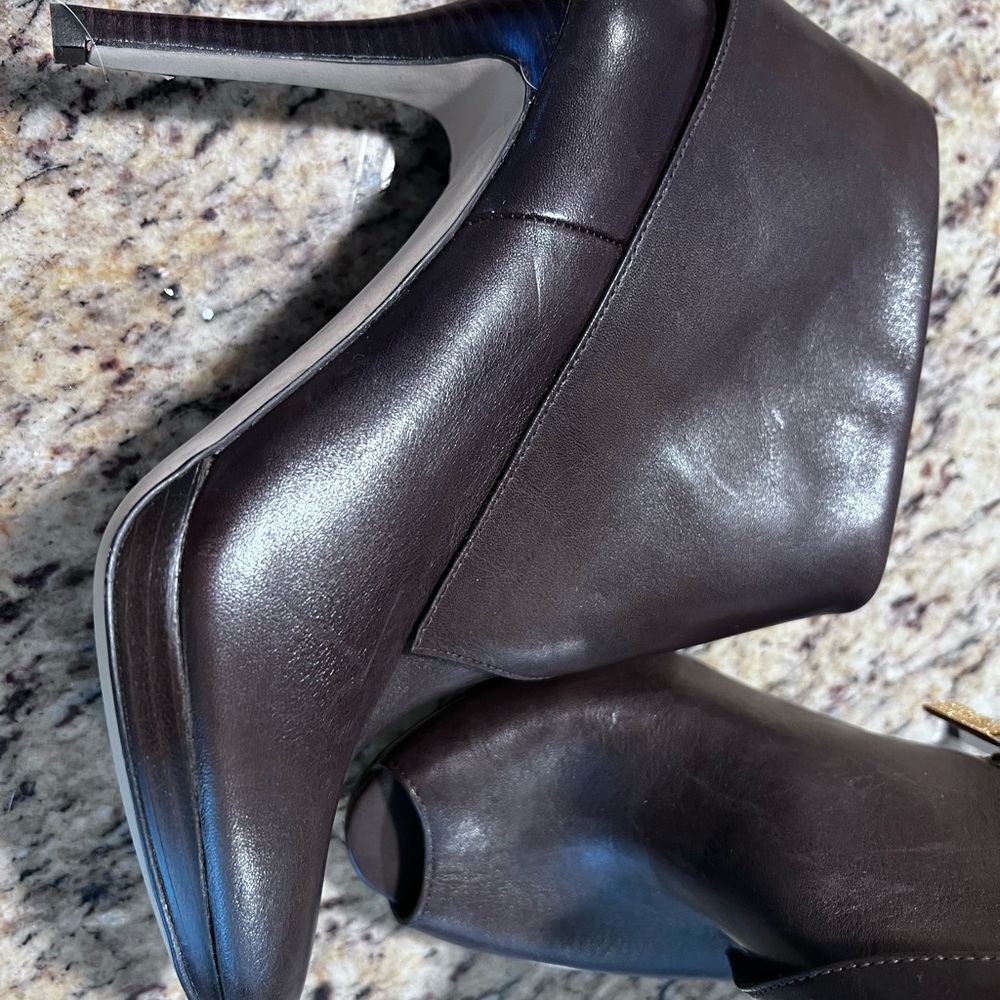 New MICHAEL Michael Kors Brown Leather Ankle Boot 8M Open Toe - Picture 5 of 14